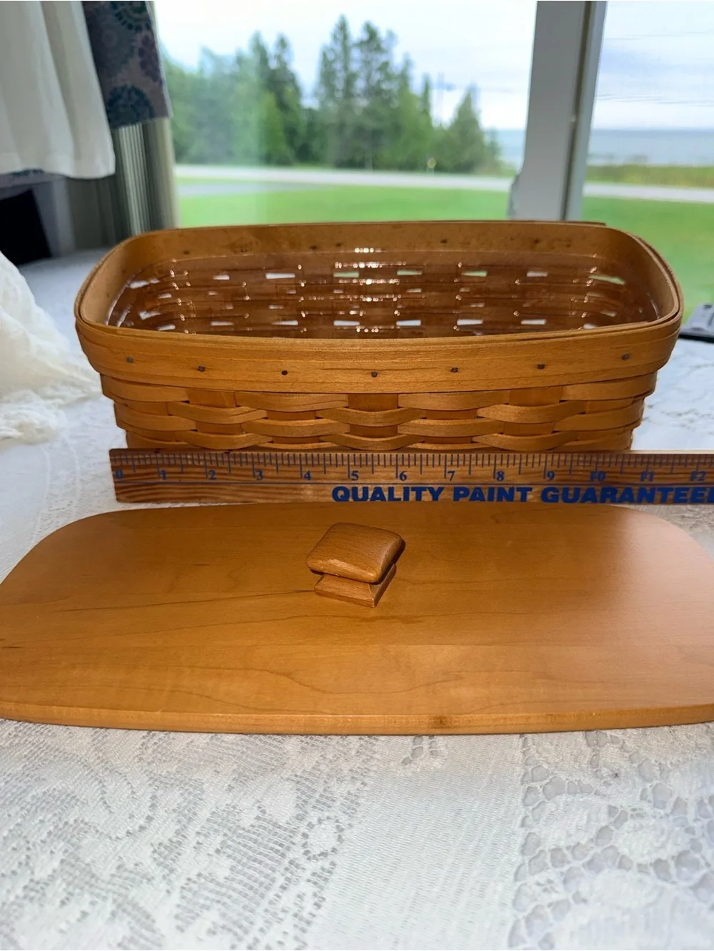 Longaberger Wood Weave Storage Basket with Lid - Honey Brown